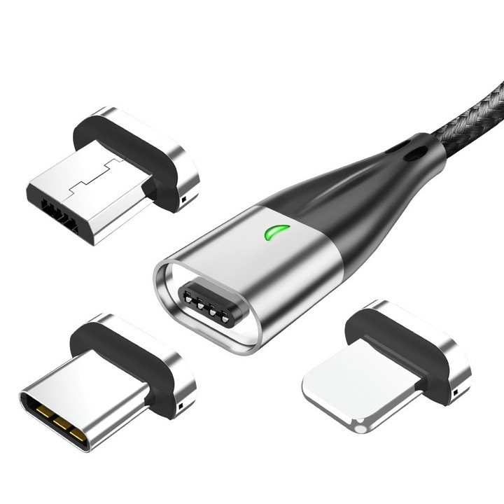 Cablu USB magnetic 3 in 1, TopK, AM61 1 m, Negru