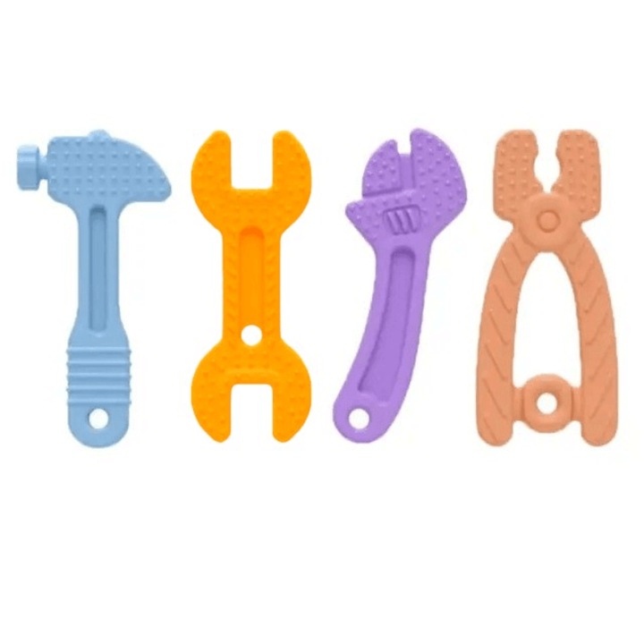 Set jucarii dentitie, silicon, pentru bebe, trusa scule, 4 piese, Empria