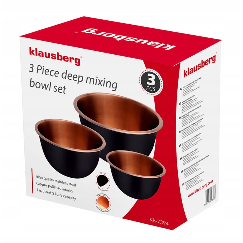 Klausberg Set de 3 boluri de inox negru, 5 litri