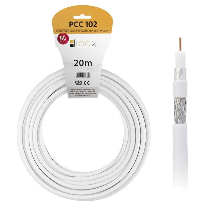 Коаксиален кабел RG6U Libox, 20 M, Бял