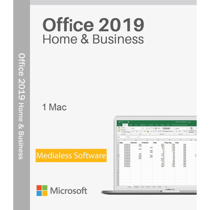 Microsoft Office 2019 Home & Business, MacOS 64 bit, asociere cont MS, Medialess