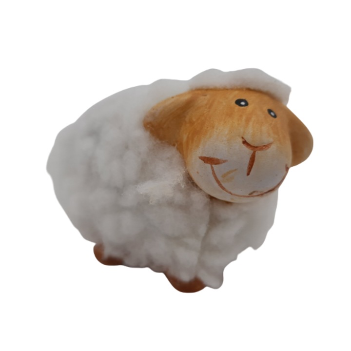 Oaie decorativa, Ceramica, 5x6x3,5 cm, Alb/Maro