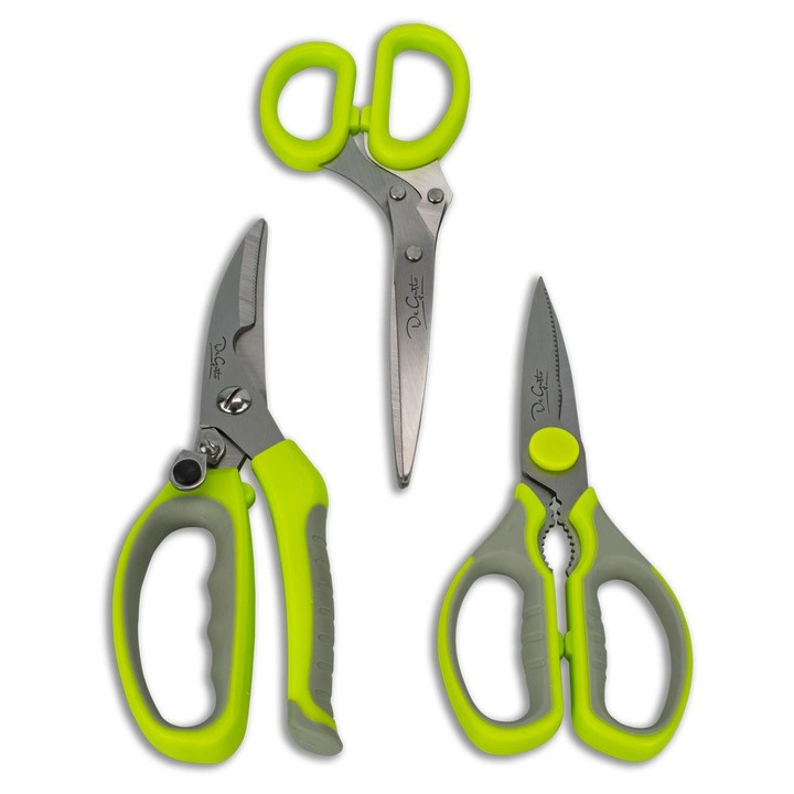 Set 3 foarfeci bucatarie, De Gusto, Inox, Gri/Verde