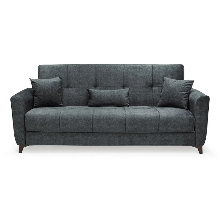 Canapea extensibila Expomob LEON, 3 locuri, cu arcuri si lada depozitare, dimensiune 224x90x95 cm, culoare gri