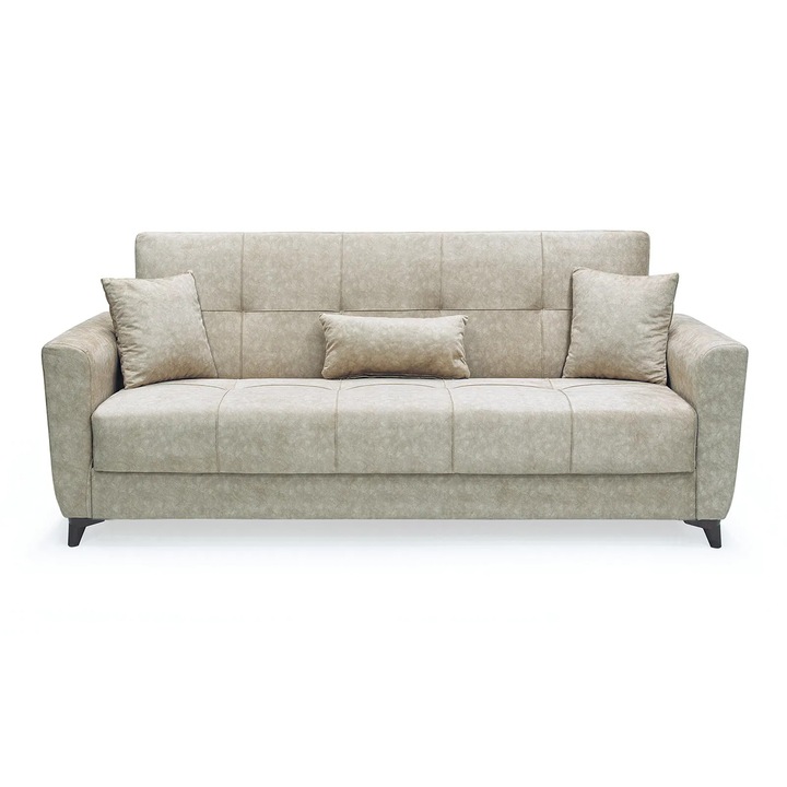 Canapea extensibila Expomob LEON, 3 locuri, cu arcuri si lada depozitare, dimensiune 224x90x95 cm, culoare crem