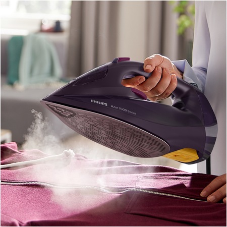 Fier de calcat Philips Azur DST7061/30, 3000W, debit de abur de 55g/min si jet de abur de 250 g, talpa SteamGlide Elite, rezervor de 300ml si sistem de curatare automata cu rezervor integrat pentru calcar, oprire automata de siguranta, violet