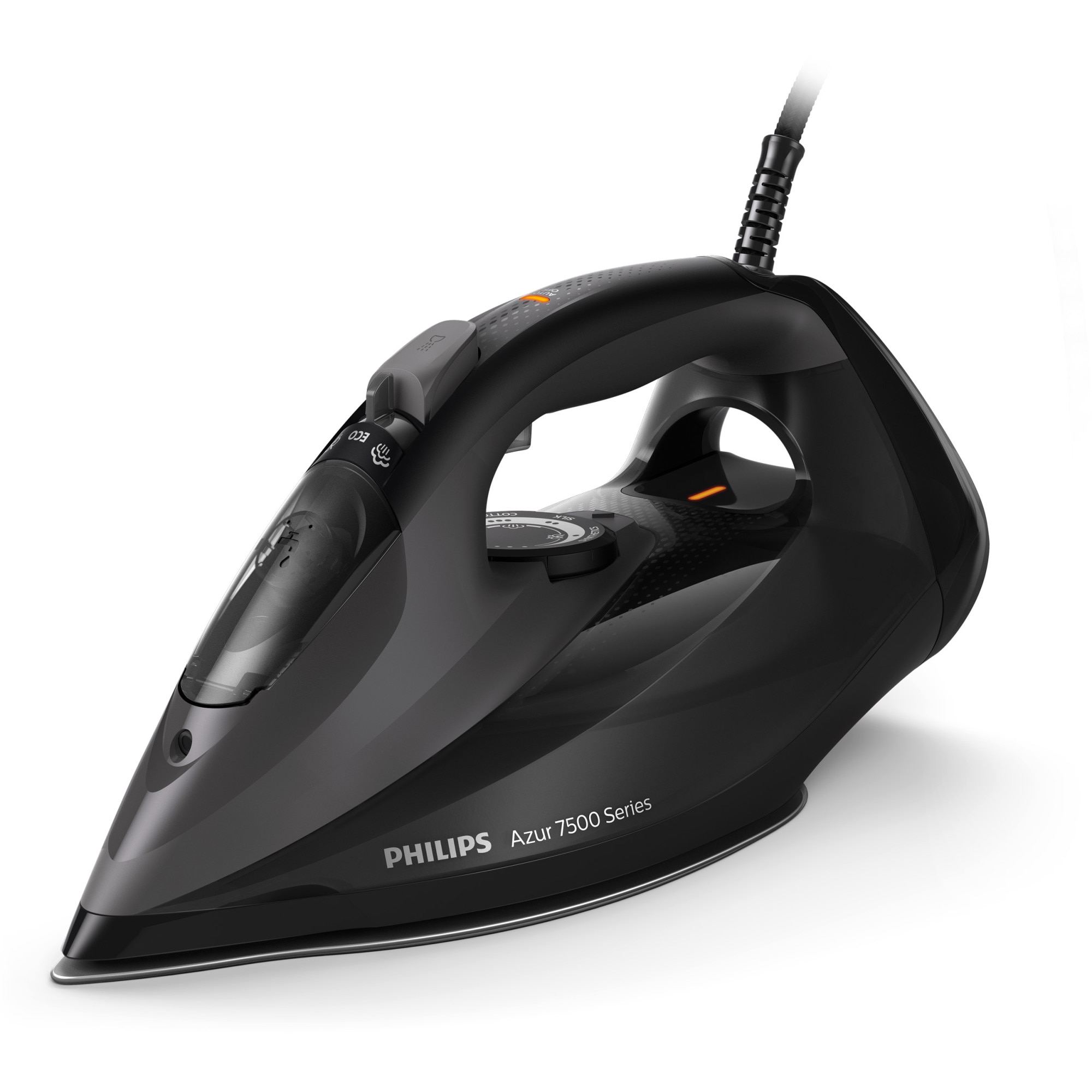 Fier de calcat Philips Azur DST7511/80, 3200W, debit de abur de 55g/min si jet de abur de 260 g, talpa SteamGlide Elite, rezervor de 300ml si sistem de curatare automata cu rezervor integrat pentru calcar, oprire automata de siguranta, negru