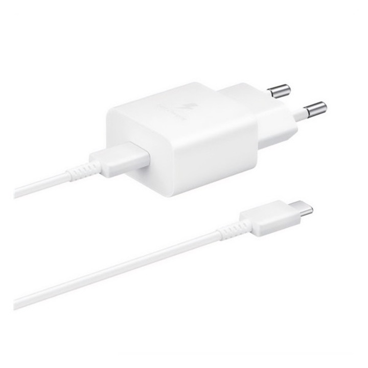 Samsung hálózati töltő type-c aljzat, 15w, gyorstöltő + type-c kábel, fehér, bulk