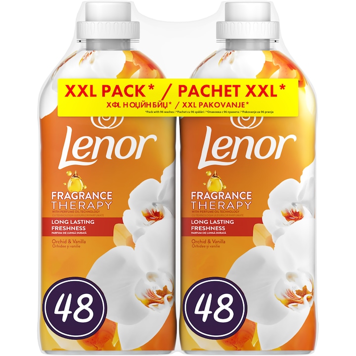 Пакет Омекотител Lenor Vanilla Orchid & Golden Amber, 2 x 48 пранета, 2 x 1.2 л