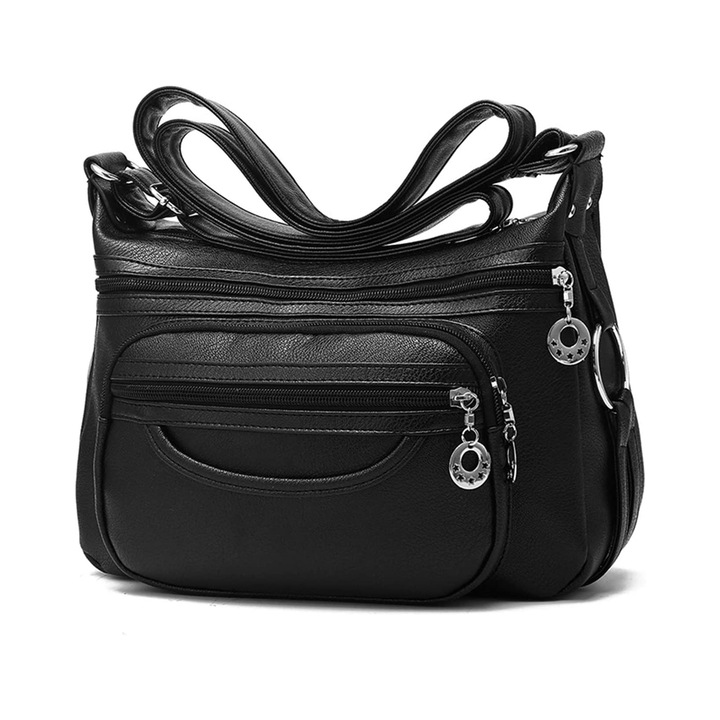 Дамска чанта BYONDSELF® от PU кожа с множество джобове, черна