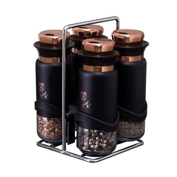 Kit dozatoare condimente, Berlinger Haus, 120 ml, Inox, Sticla, Negru ...