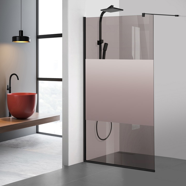 Aqua Roy ® Black 70x195 cm zuhanyfal, színtelen Line modell, 8 mm bronz biztonsági üveg, vízkő elleni kezeléssel