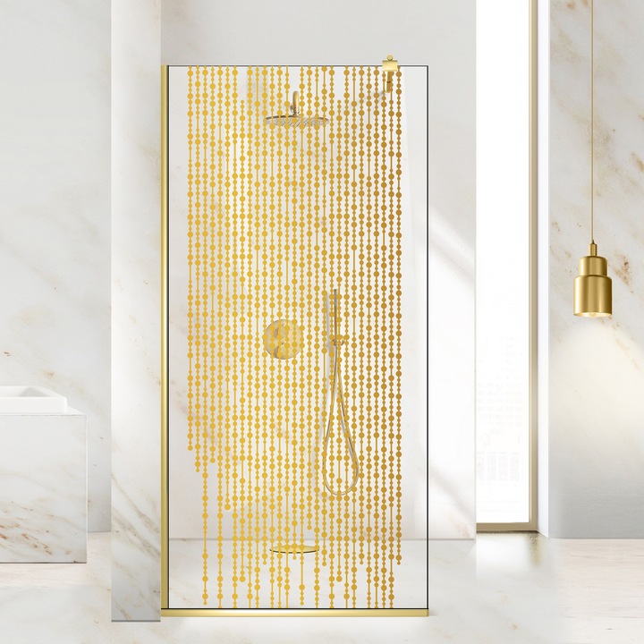 Paravan dus walk-in Aqua Roy ® Gold, model Rain auriu, feronerie full inox auriu, sticla 8mm clara, securizata, anticalcar, 140x195 cm
