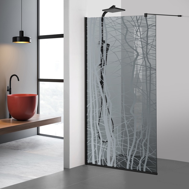 Aqua Roy ® Black 70x195 cm zuhanyfal, színtelen Manhattan modell, 8 mm szürke biztonsági üveg, vízkő elleni kezeléssel