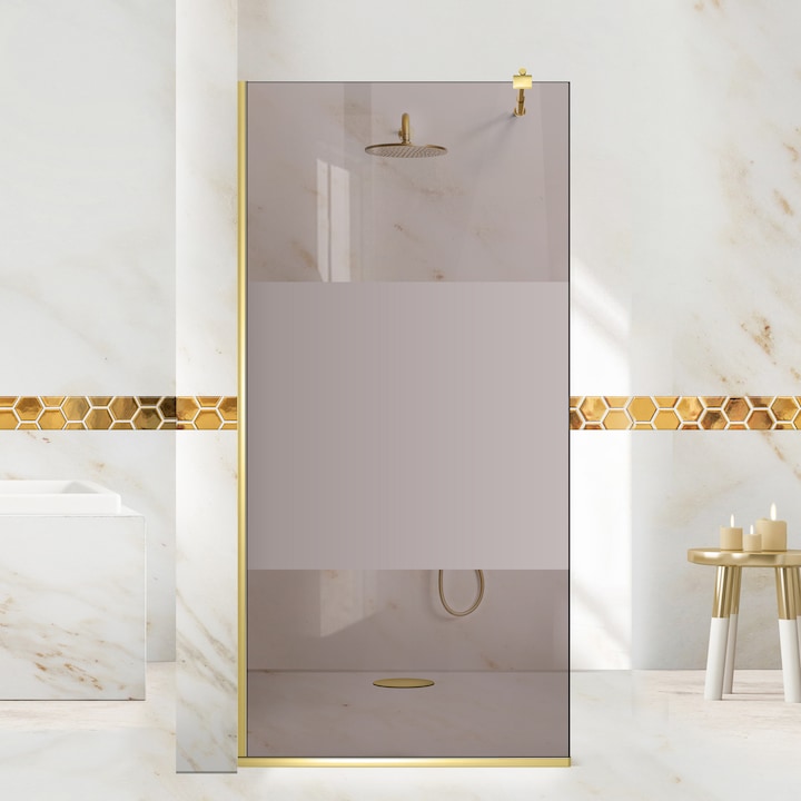 Aqua Roy ® Gold 70x195 cm zuhanyfal, színtelen Line modell, 8 mm bronz biztonsági üveg, vízkő elleni kezeléssel