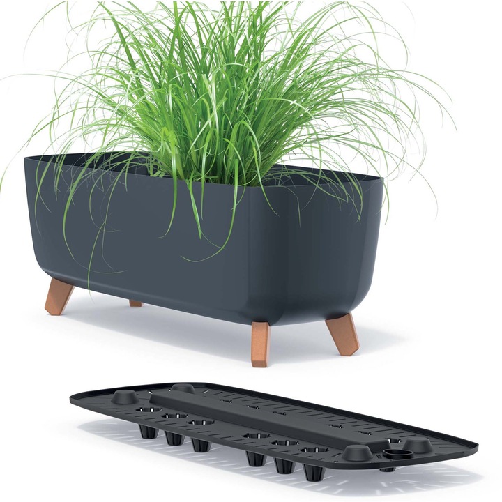 Virágcserép dekoratív virágtartó Edény, Prosperplast, Gracia Case, DGCL600, Antracit, 58 cm