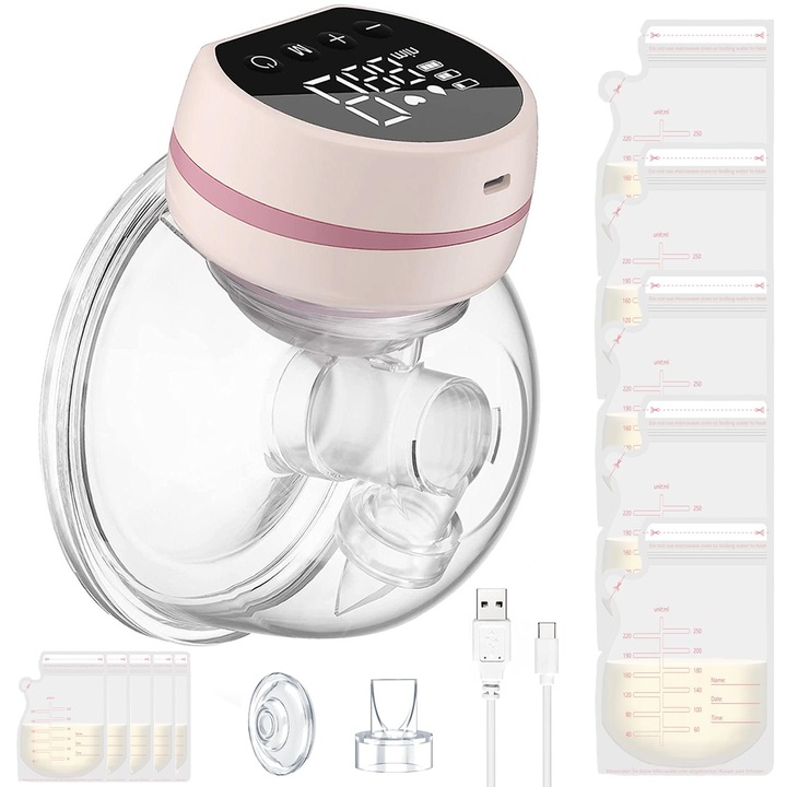 BYONDSELF elektromos mellszívó, vezeték nélküli, LED érintőképernyő, masszázs, memória funkció, 9 állítható üzemmód, 200 ml, rózsaszín