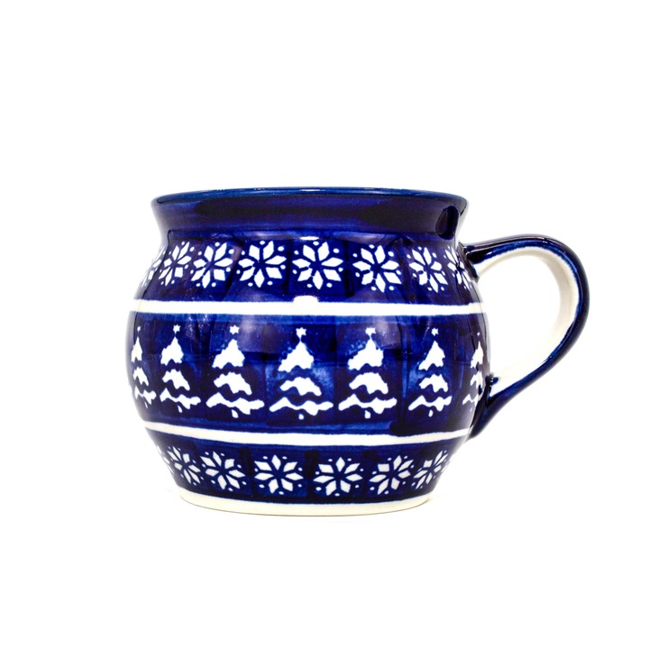 Cana pentru cafea/ceai/vin fiert Christmas Night in forma de "balon", ceramica smaltuita, pictata manual, 420 ml