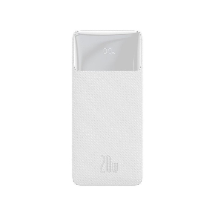 Външна батерия Power Bank Baseus Bipow 10000 mah, 2x Usb / 1x Usb Type C, 20W Quick Charge 3.0, бяла