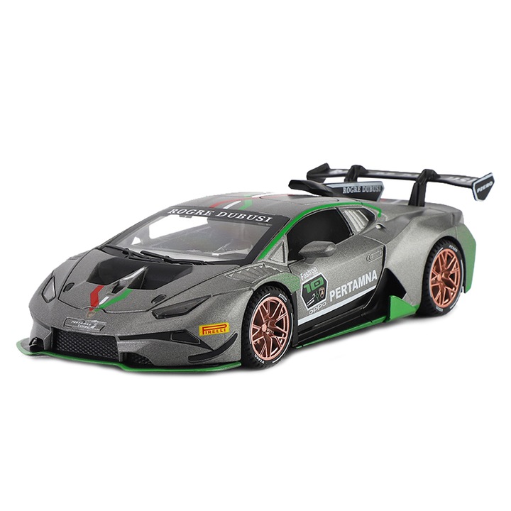 Masina metalica Lamborghini Huracan ST Evo, zggzerg, cu lumini si sunete, usi mobile, capota mobila, portbagajul mobil, 1:32, 16 cm, Gri