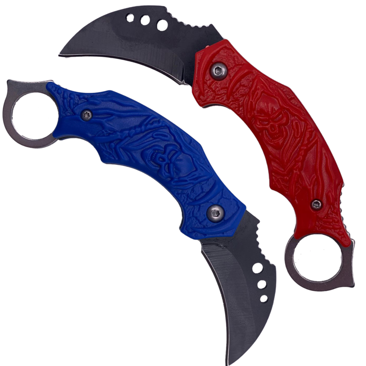 Kit Foc si Gheata 2x Briceag Mini Talon, 13 cm, Model Grim Reaper, Rosu si Albastru, Dalimag