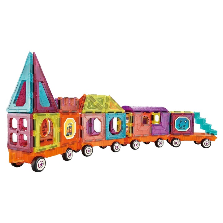 Set de Constructie Magnetic, Tren, 72 de Piese, Diverse Forme Geometrice, Multicolor, + 3 Ani, Utility One