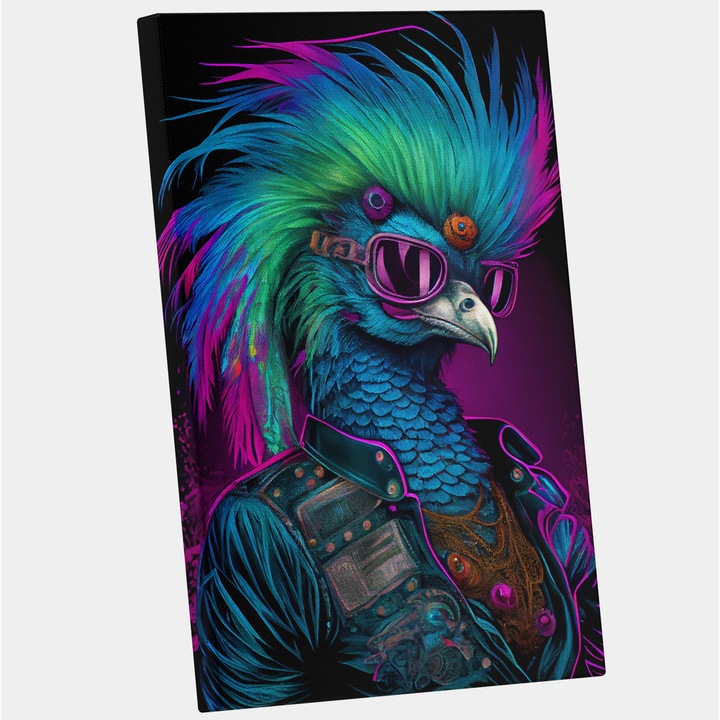 Tablou Canvas Pasare Cool, Modern, Creativ, Detaliat, Contemporan, High End, Arta si Pictura Digitala, 25x40 cm, Multicolor