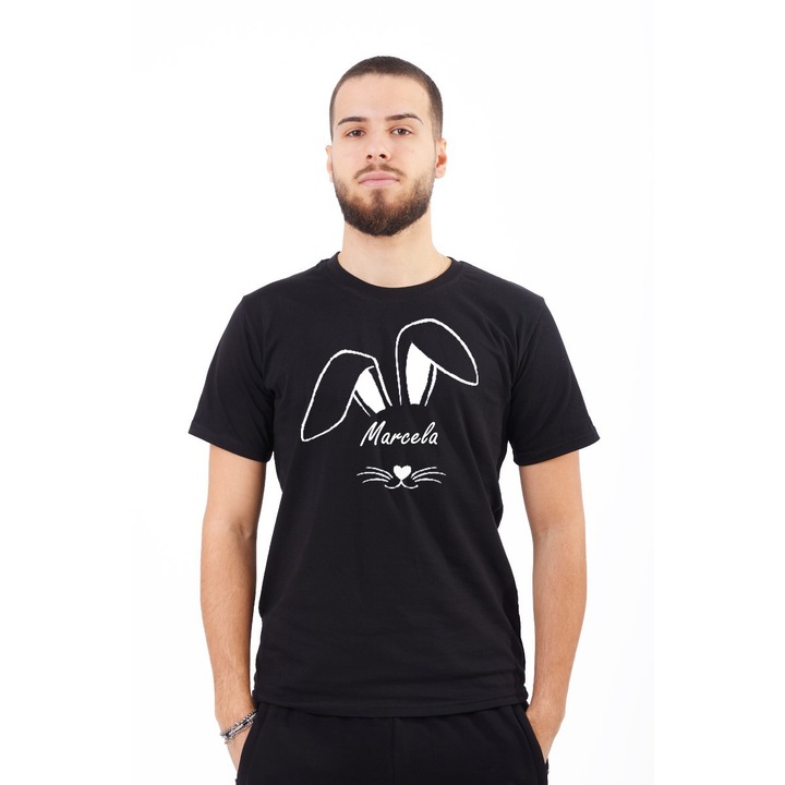 Tricou pentru barbati personalizat cu imprimeu Iepure - Marcela, Bumbac, Negru, S