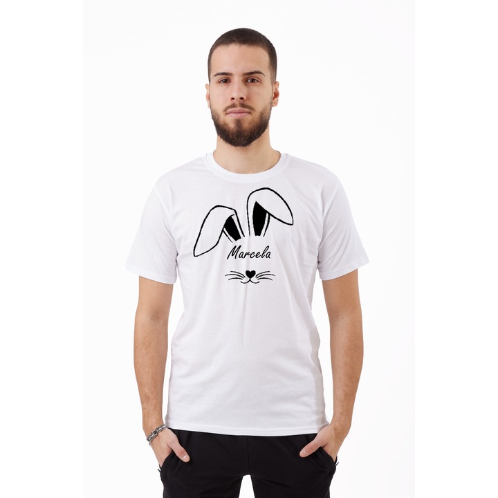 Tricou pentru barbati personalizat cu imprimeu Iepure - Marcela, Bumbac, Alb, S