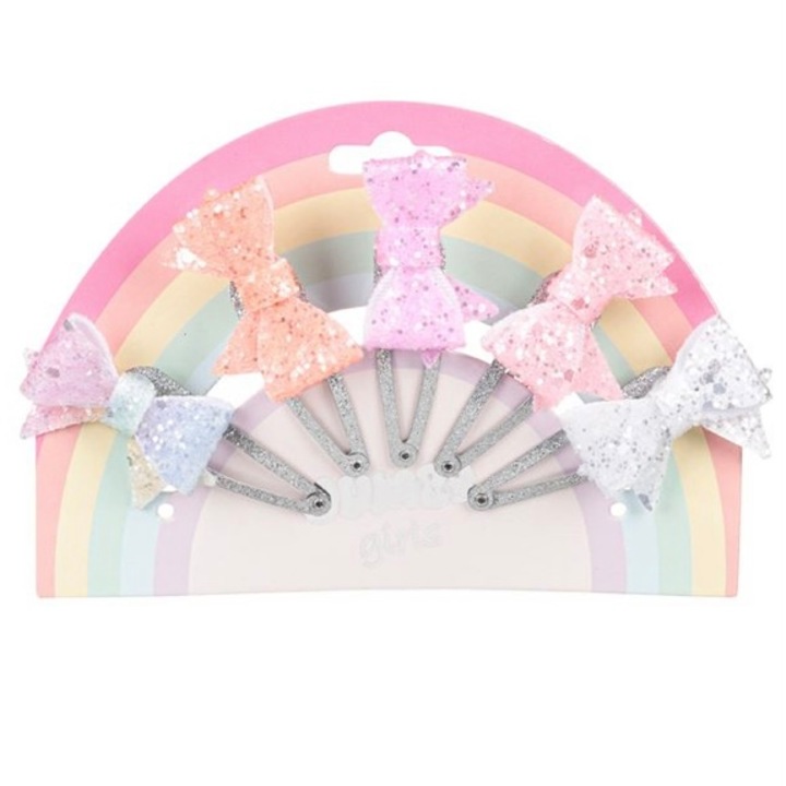 Set 5 clame de par pentru fetite, fundite cu sclipici, 6 cm, multicolor