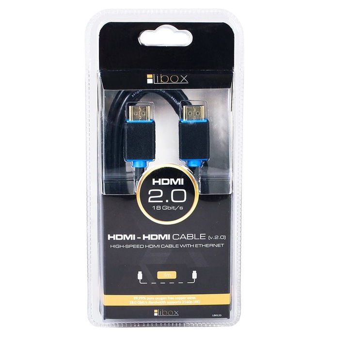 Libox HDMI кабел, 3 м, HDMI мъжки/женски, черен/син