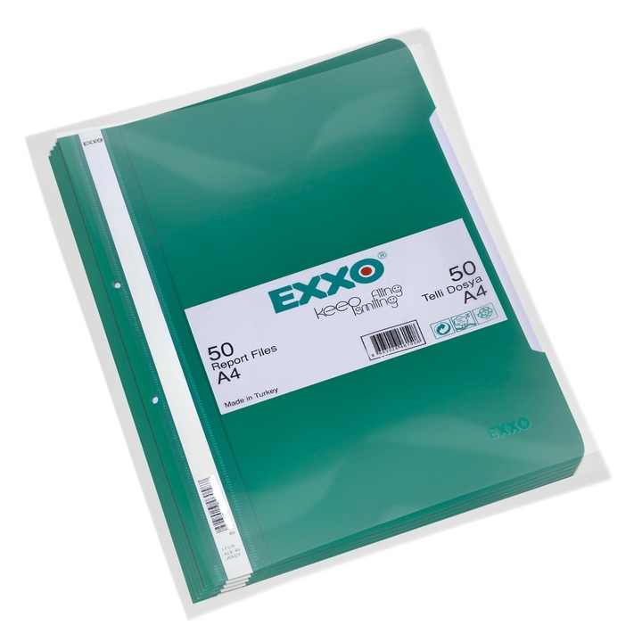 50 db A4-es műanyag mappa sínekkel és perforációkkal, Exxo, zöld