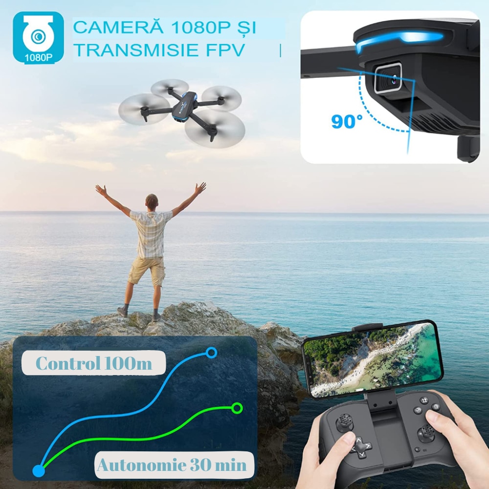 Drona Cu Camera ZEEVOS, 1080 Px, Pentru Adulti Si Copii, Quadcopter Cu ...