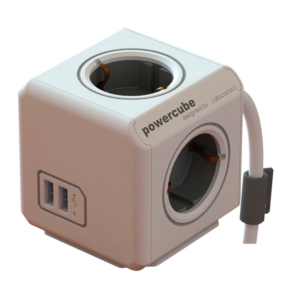 Prelungitor Allocacoc powercube, 4 prize, 2xUSB, 1.5m, Alb