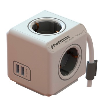 Prelungitor Allocacoc powercube, 4 prize, 2xUSB, 1.5m, Alb Prelungitor Allocacoc powercube, 4 prize, 2xUSB, 1.5m, Alb
