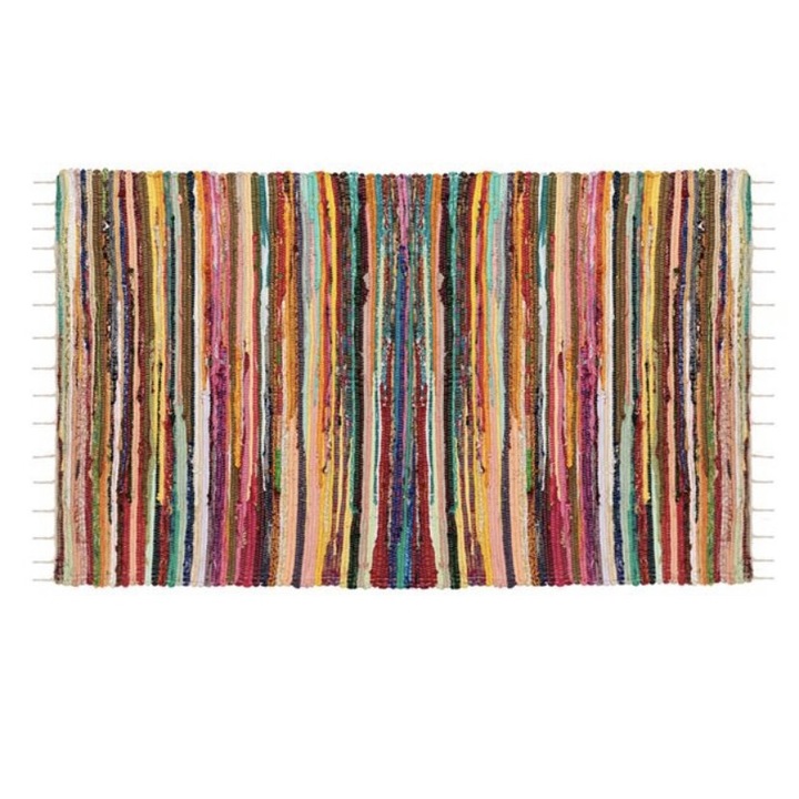 Covor tesut decorativ, colorat cu franjuri scurti, 120x90 cm