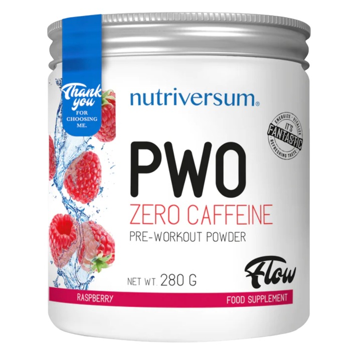 Supliment alimentar, FLOW PWO Zero Cofeina, Zmeura, Nutriversum, 280 g