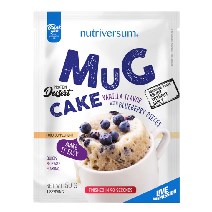Supliment alimentar, DESERT Mugcake, vanilie cu afine, Nutriversum, 50 g