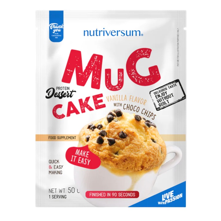 Supliment alimentar, DESERT Mugcake, vanilie cu fulgi de ciocolata, Nutriversum, 50 g