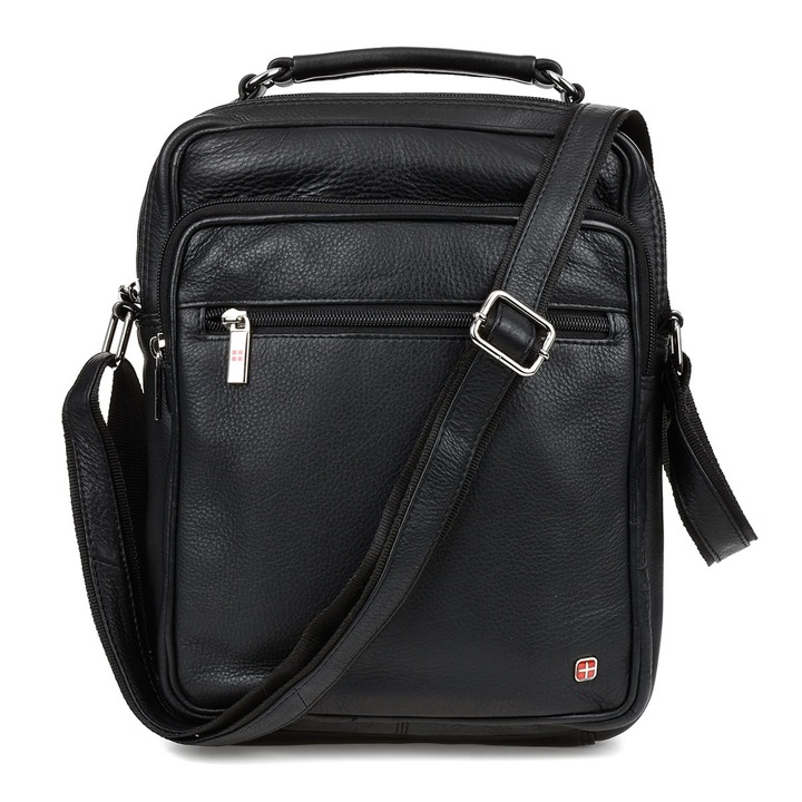 Мъжка чанта, Естествена кожа, Албатрос, Messenger, Черна