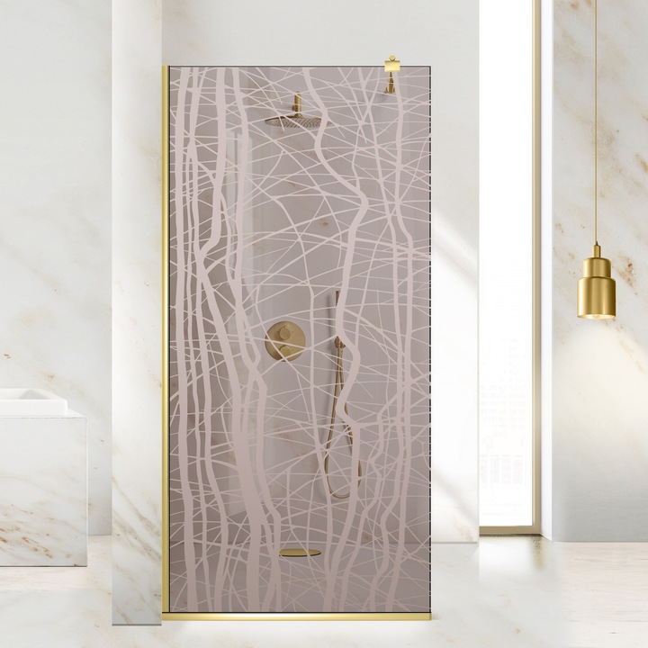 Aqua Roy ® Gold 70x195 cm zuhanyfal, színtelen Manhattan modell, 8 mm bronz biztonsági üveg, vízkő elleni kezeléssel
