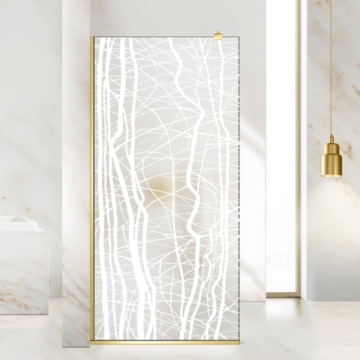 Aqua Roy ® Gold 70x195 cm zuhanyfal, fehér Manhattan modell, 8 mm matt biztonsági üveg, vízkő elleni kezeléssel