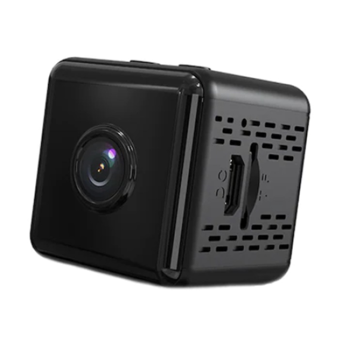Mini Camera WiFi de supraveghere, OneTech, SmartWeb, Full HD, Detectie miscare, Night Vision, Suport 3M magnetic, Card, Negru