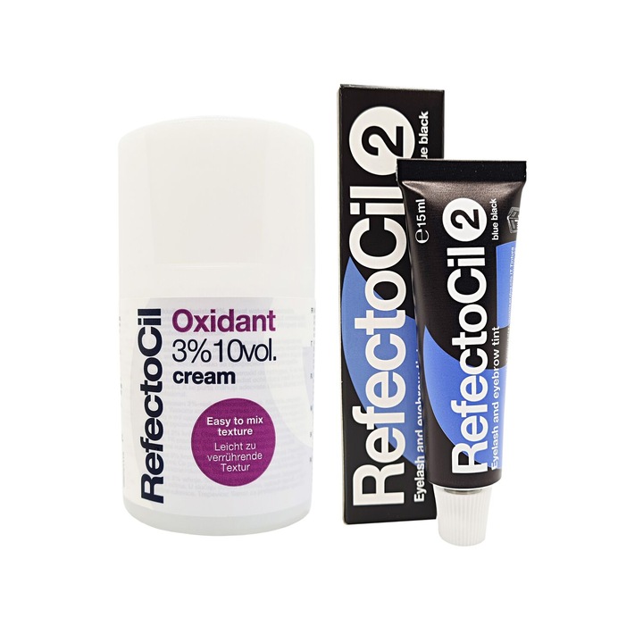 Set pentru gene, Oxidant Crema 100 ml si Vopsea Negru Albastrui 15 ml, Refectocil Combo