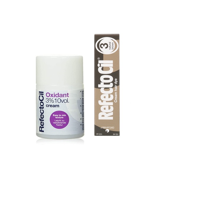 Pachet pentru Vopsire Gene si Sprancene Oxidant Crema si Vopsea Nr. 3, Refectocil 115 ml