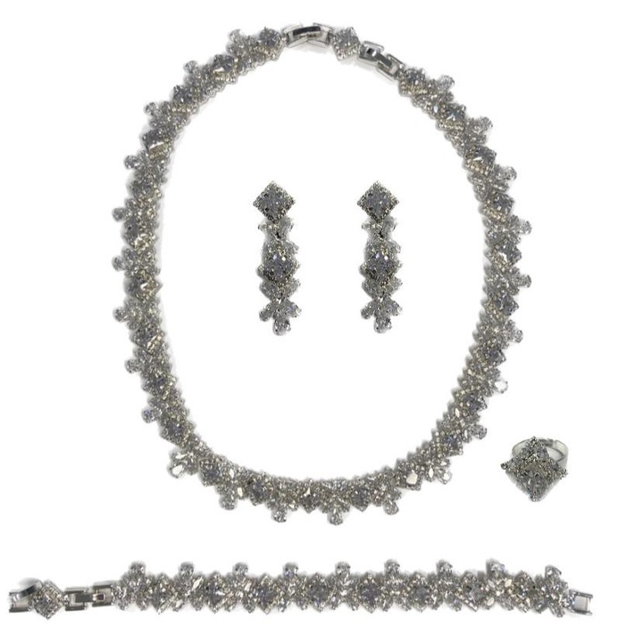 Set pentru mirese colier, bratara, cercei si inel, zirconiu, argintiu 02