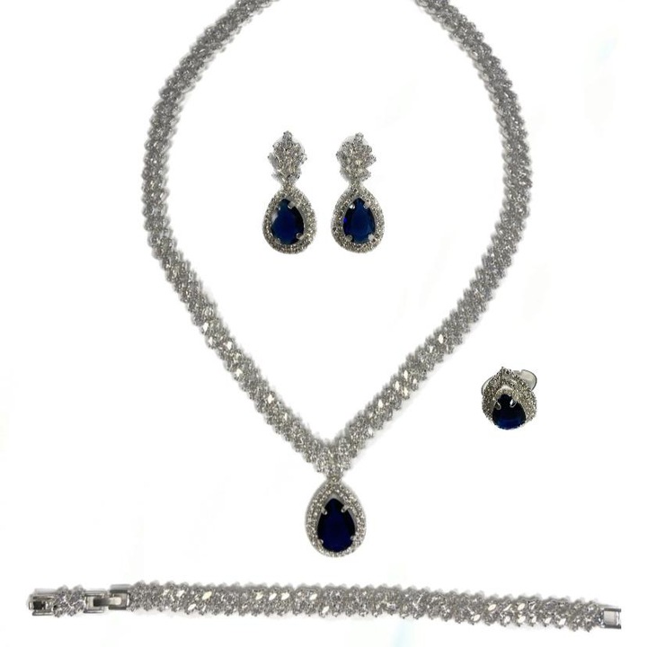 Set pentru mirese colier, bratara, cercei si inel, zirconiu, argintiu 03