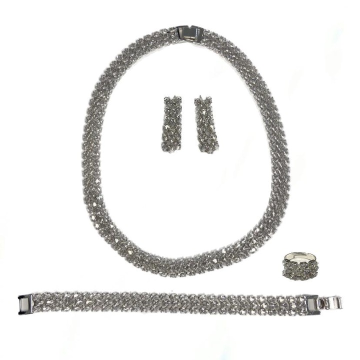 Set pentru mirese colier, bratara, cercei si inel, zirconiu, argintiu 04