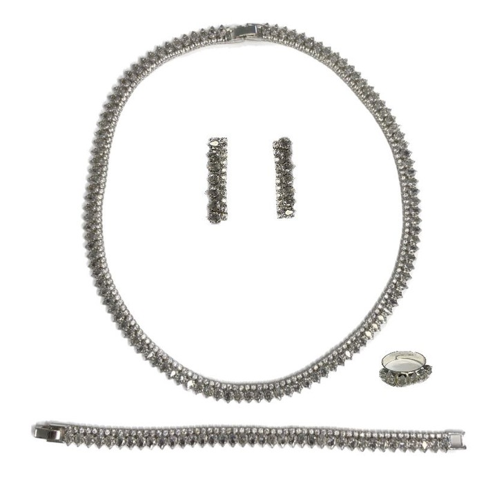 Set pentru mirese colier, bratara, cercei si inel, zirconiu, argintiu 09