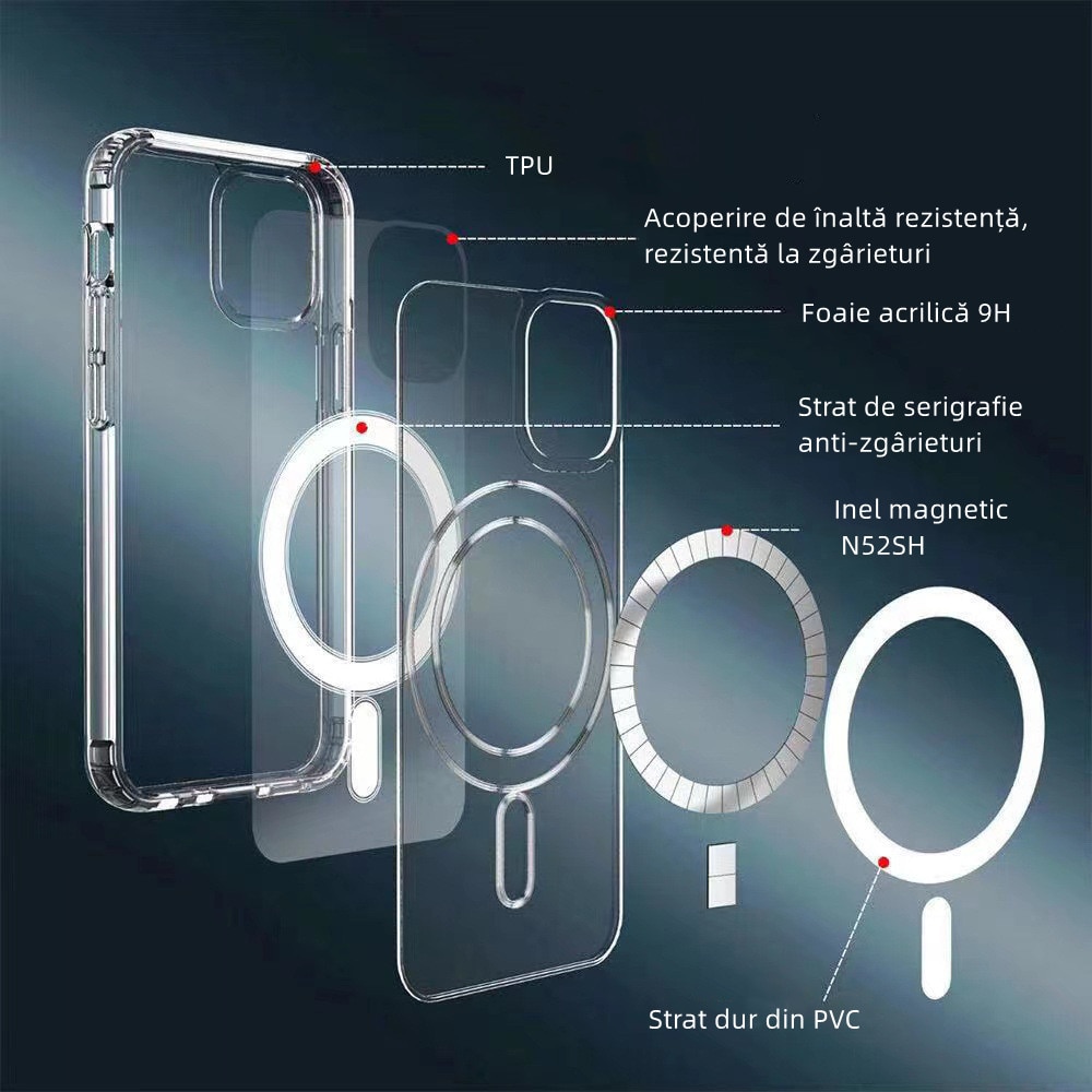 Husa telefon Compatibila cu Apple iPhone 14 Pro, MagSafe, Transparent